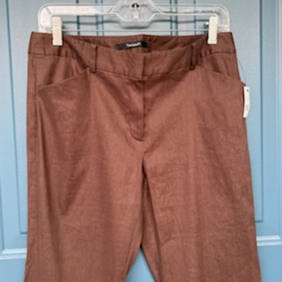 TAHARI LINEN BLEND COASTAL GRANNY BROWN ZIP PANTS NWT SIZE 8 - Picture 4 of 11